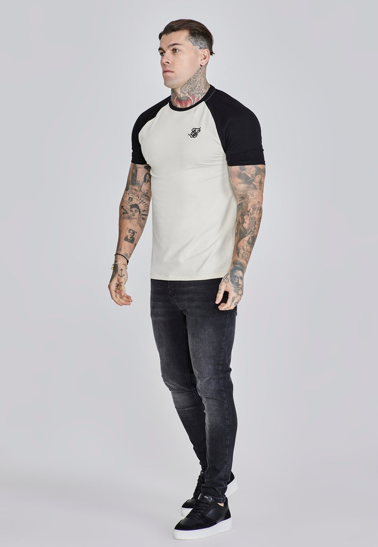 SIKSILK T-shirt męski ecru + czarny SS-27238 koszulka Raglan T-shirt M