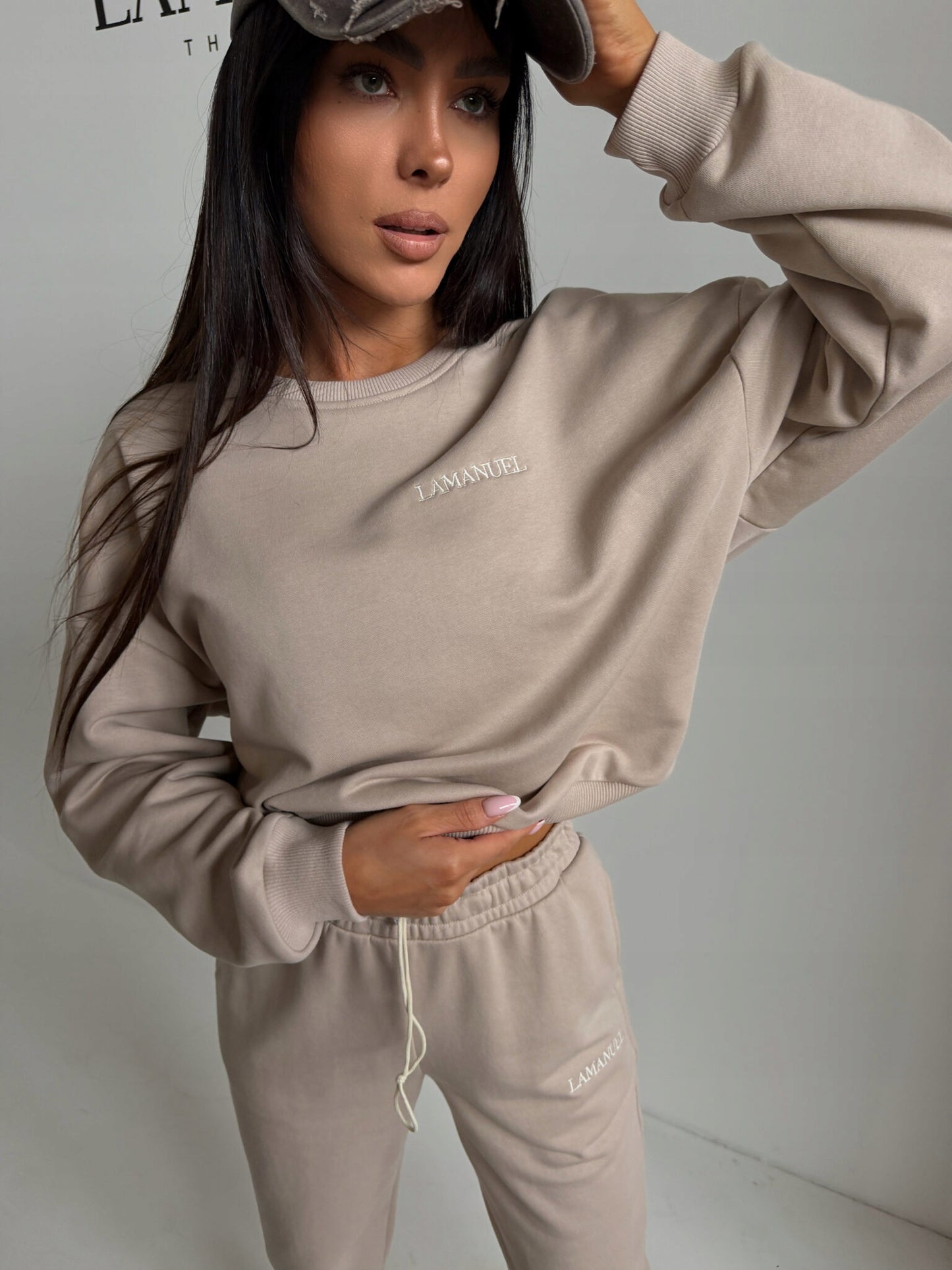 KOMPLET DAMSKI DRES DRESOWY LA MANUEL LAMANUEL WOMAN BEŻ BEŻOWY BAWEŁNA M/L