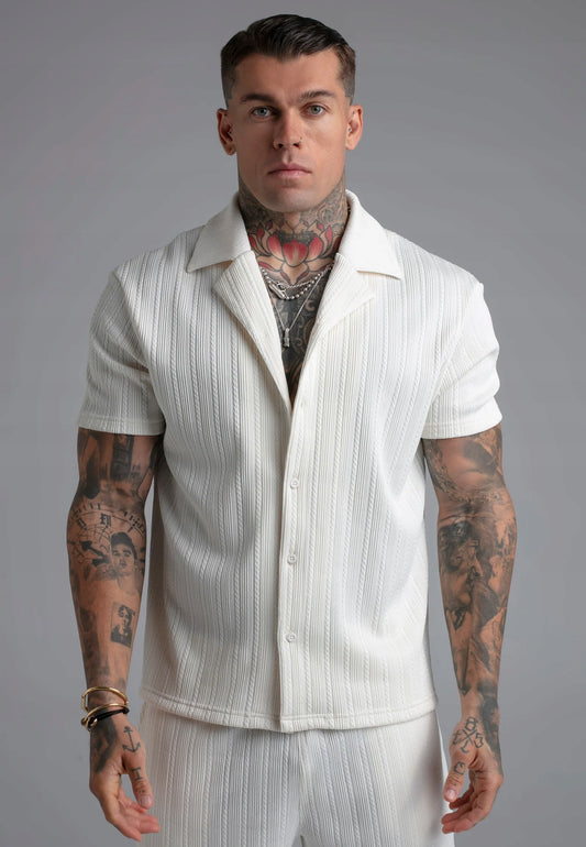 SIKSILK Koszula męska ECRU Textured Shirt SS-29027 rozmiar S