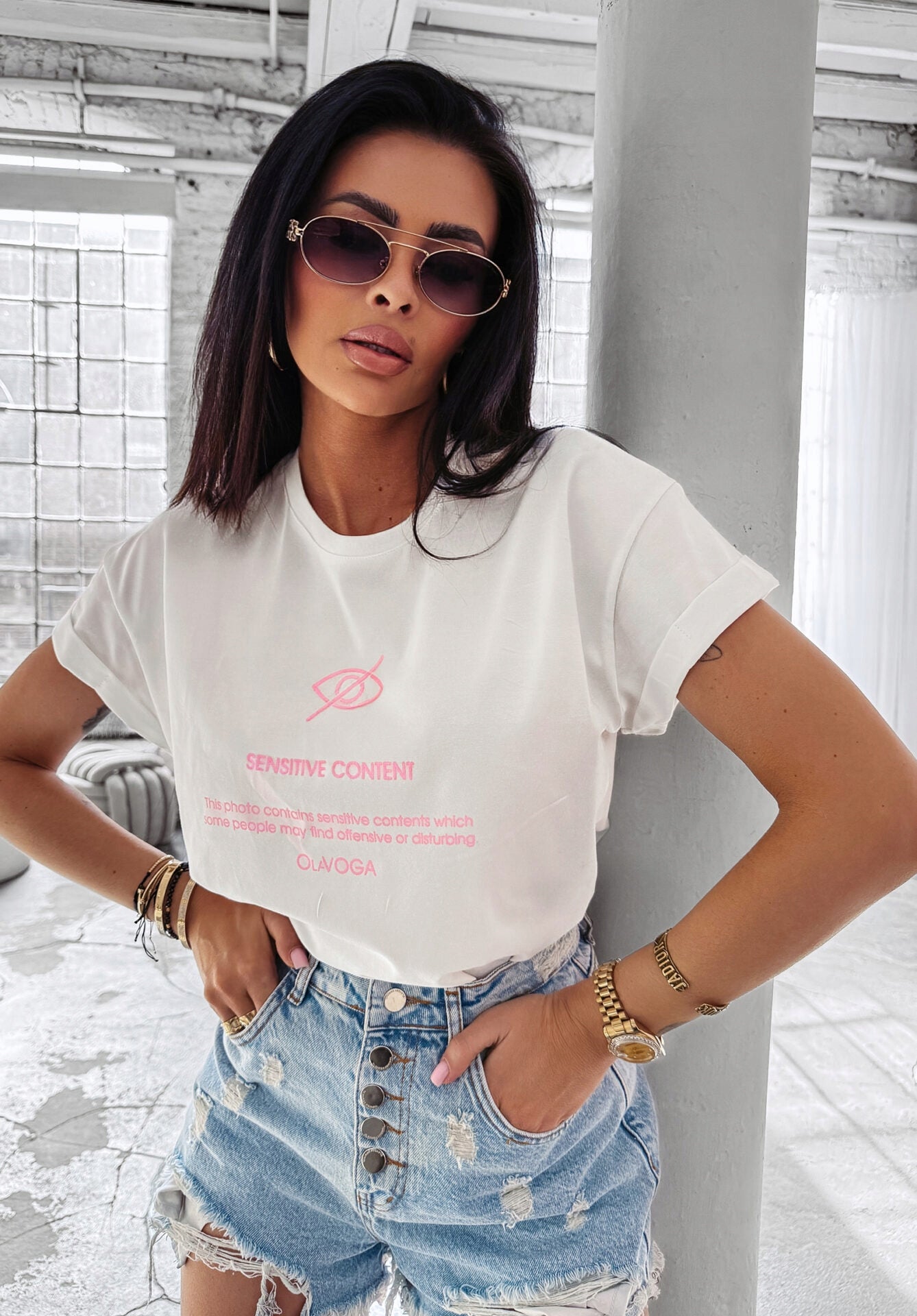 T-SHIRT DAMSKI OLAVOGA GLASS BIAŁY rozmiar M