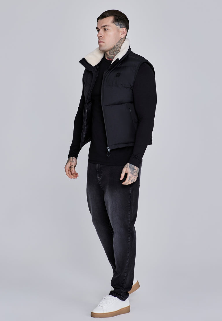 SIKSILK Męska kamizelka czarna SS-27495 Gilet baranek rozmiar S
