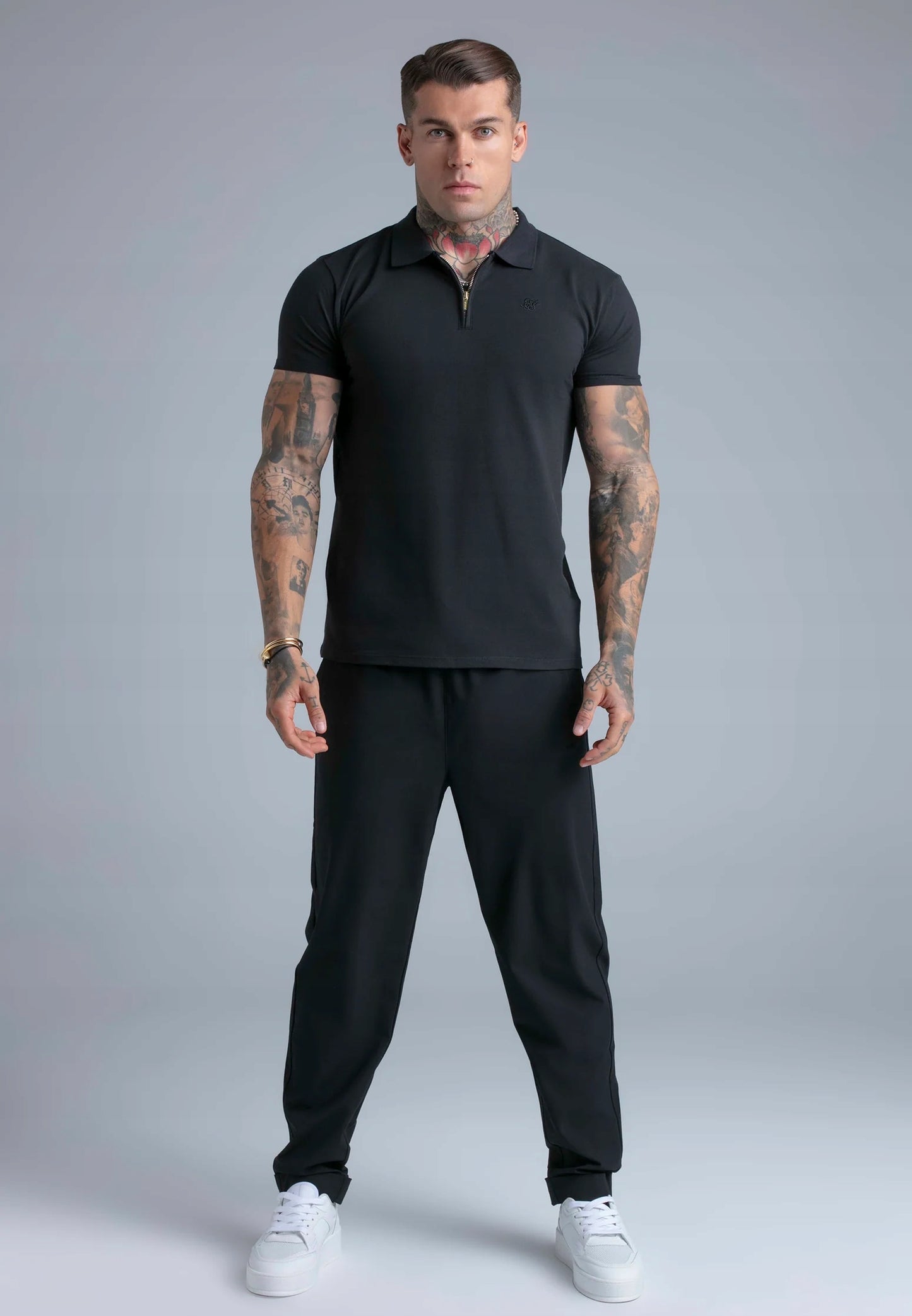 SIKSILK Koszulka Polo z zamkiem czarna Zip Polo T-Shirt SS-29271 rozmiar XL