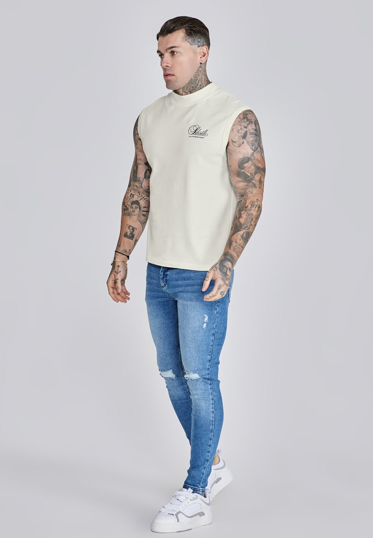 SIKSILK koszulka bez rękawów biała ECRU T-shirt SS-27793 rozmiar L
