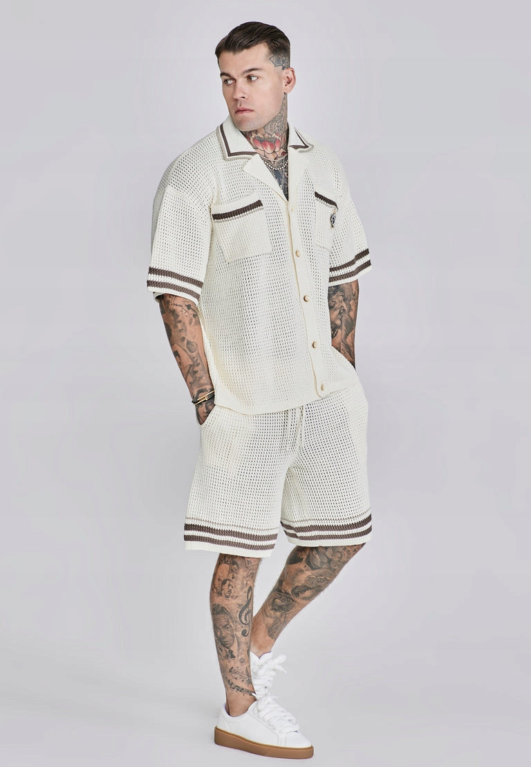 SIKSILK Koszula męska ECRU oversize Knitted Shirt SS-27988 rozmiar L