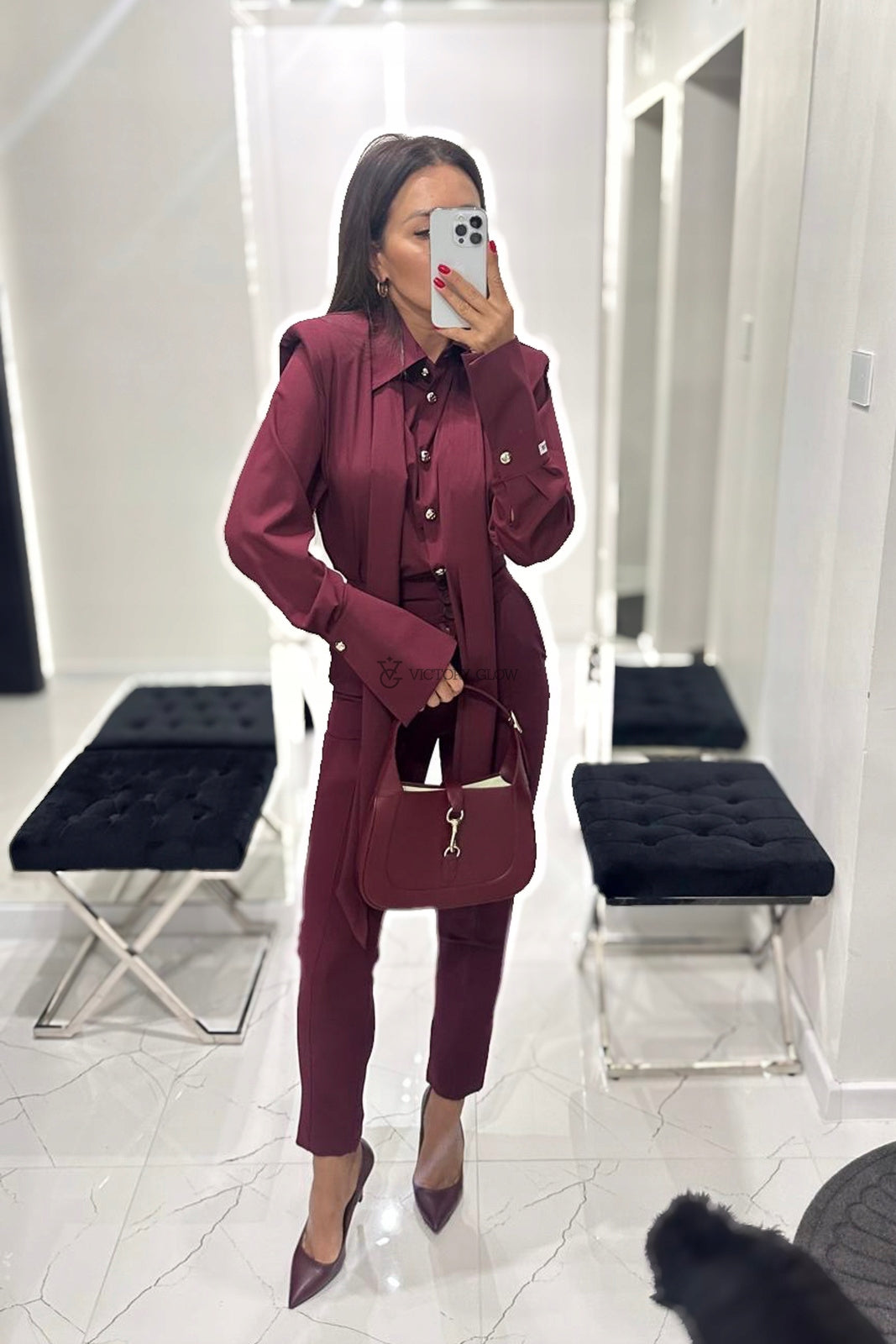 Eleganckie spodnie cygaretki bordo BELLUCI XS