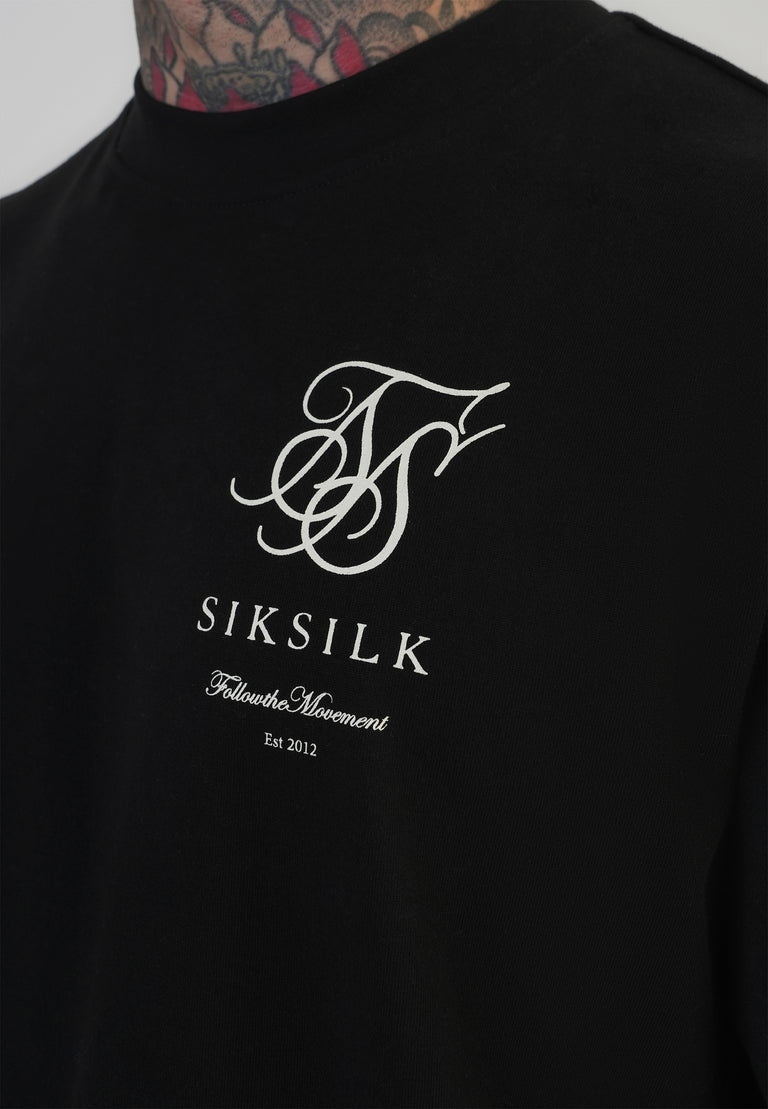 SIKSILK T-shirt męski oversize czarny SS-28866 Logo T-Shirt rozmiar L