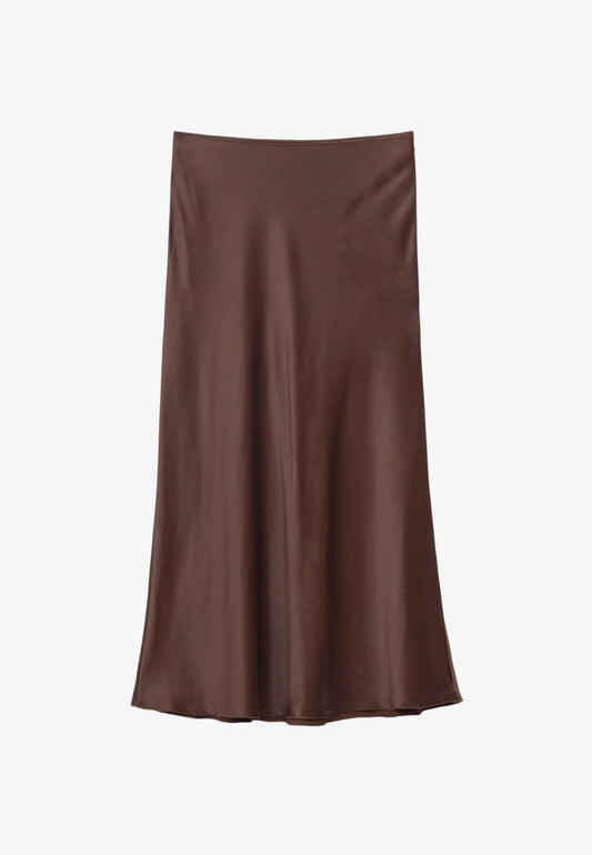 Satynowa spódnica maxi dłuższa wiskoza 100% czekoladowa brązowa MIHO'S S/M