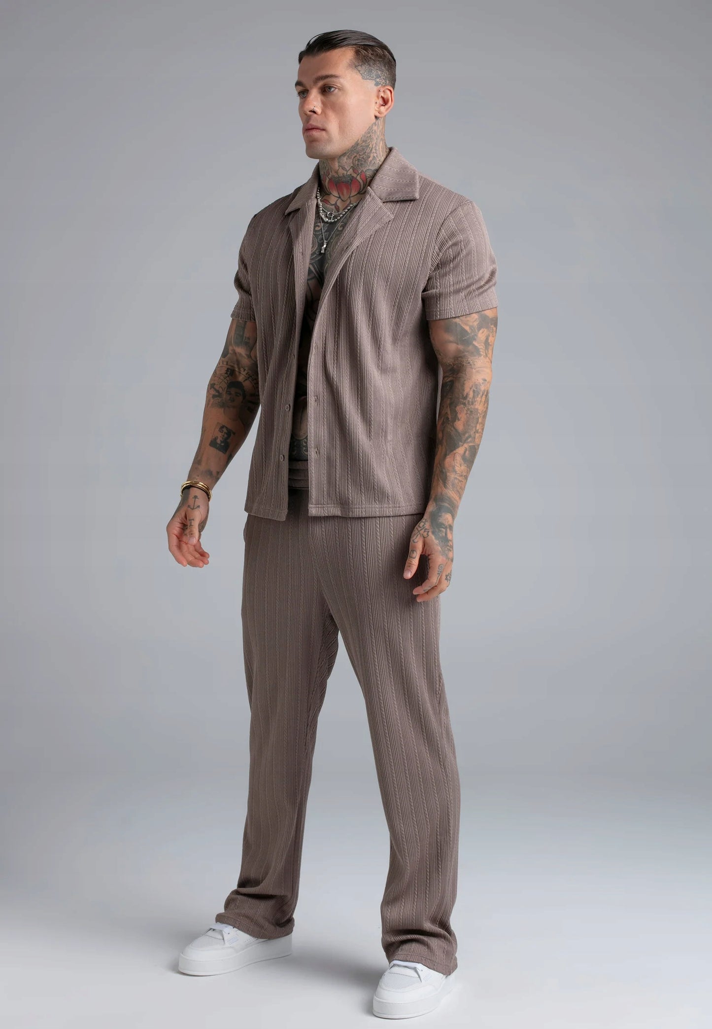 SIKSILK Koszula męska brązowa Textured Shirt SS-29074 rozmiar XL