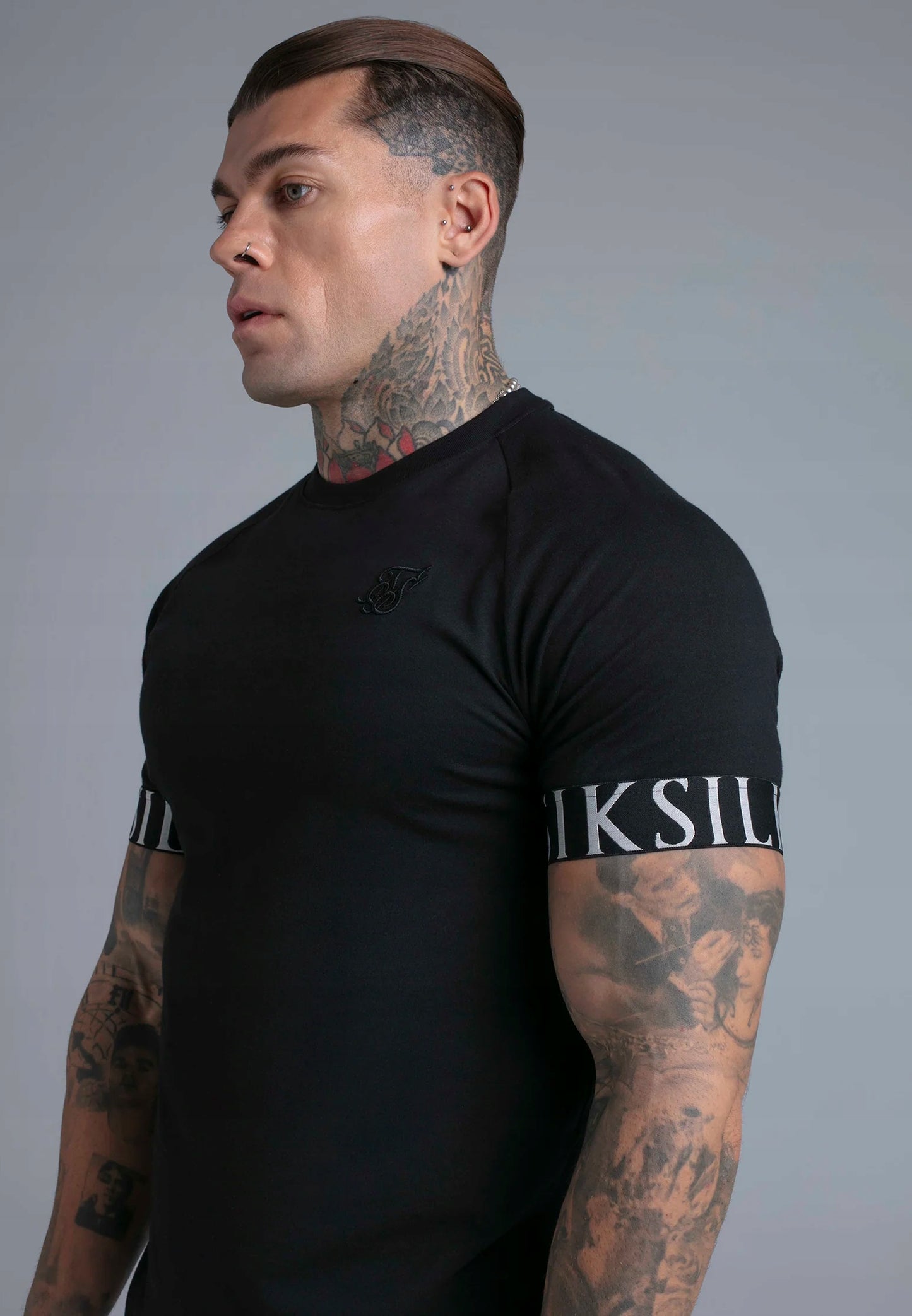 SIKSILK T-shirt męski czarny bawełna SS-28403 Tech T-Shirt rozmiar L