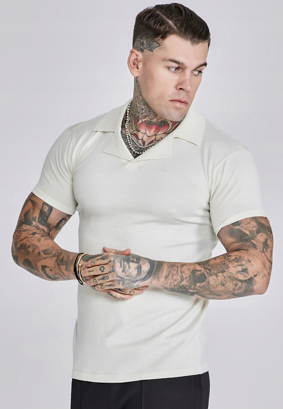 SIKSILK biała ECRU koszulka polo SS-27869 Revere Polo rozmiar S