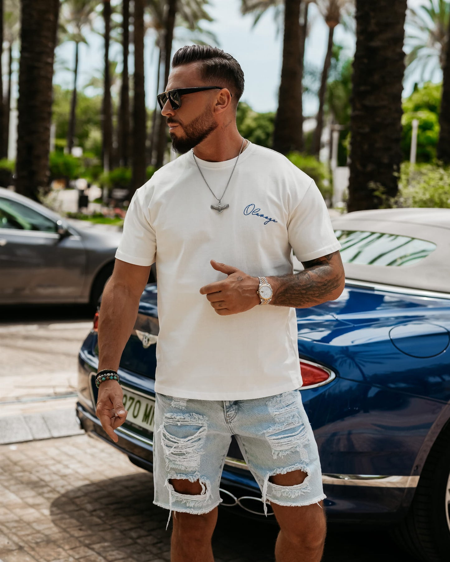 OLAVOGA T-shirt męski z logo O LA VOGA Men BLUE HARMONY ECRU